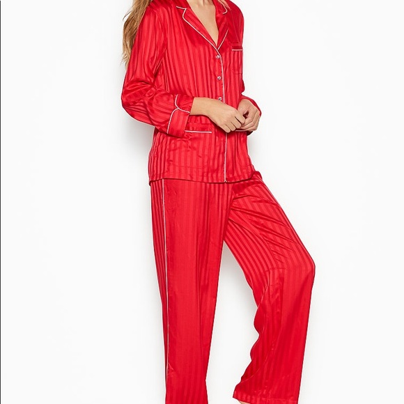 L VS VICTORIA'S SECRET Satin & Rhinestone /Crystal Button Red 2 pc PJ Set - Picture 4 of 11